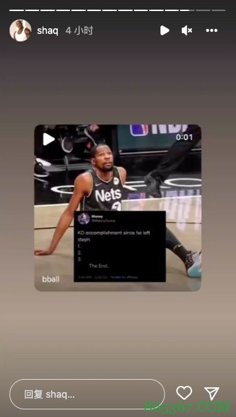 ?奥尼尔转发杜兰特离开库里后成就:__________。