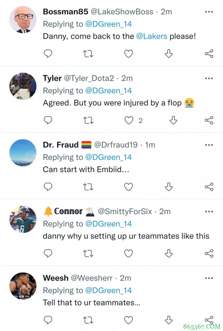 丹尼-格林转发詹姆斯关于非法掩护看法的推特：假摔也一样