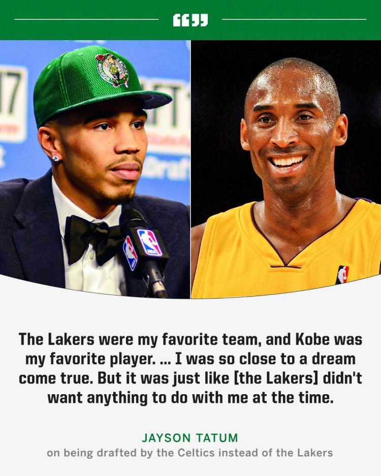 塔图姆：湖人和科比是我的最爱 但17年选秀时他们根本不想选我