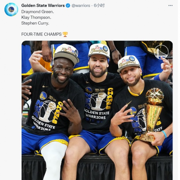 接着奏乐！接着舞！勇士官推晒库汤追合照：四次总冠军组合！