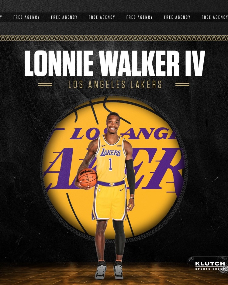 Klutch经纪公司官宣:旗下球员朗尼-沃克和湖人达成一年合同