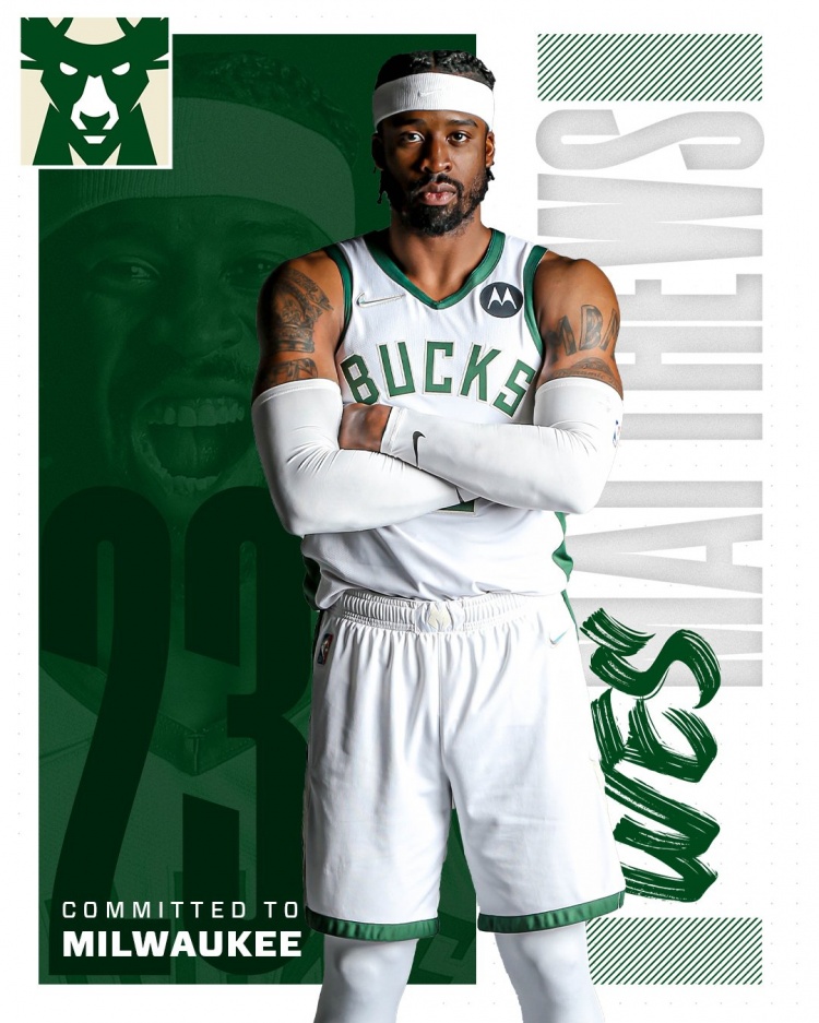 雄鹿官方：球队正式与韦斯利-马修斯完成续约