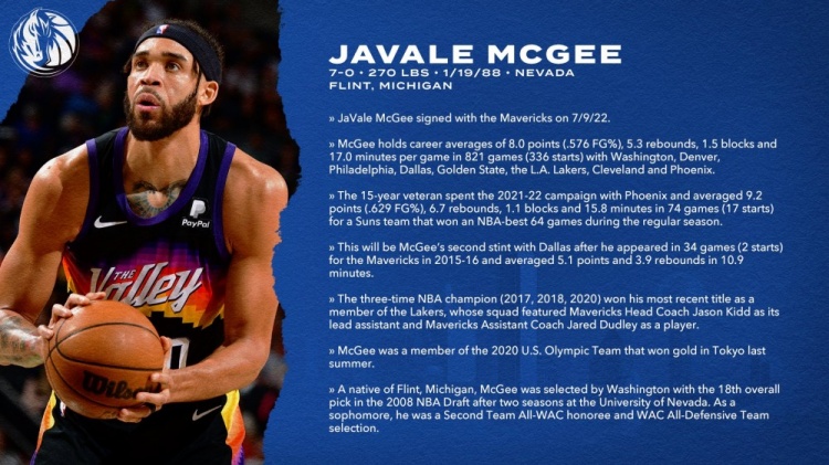 3年2010万！官方：独行侠签约三届冠军中锋麦基