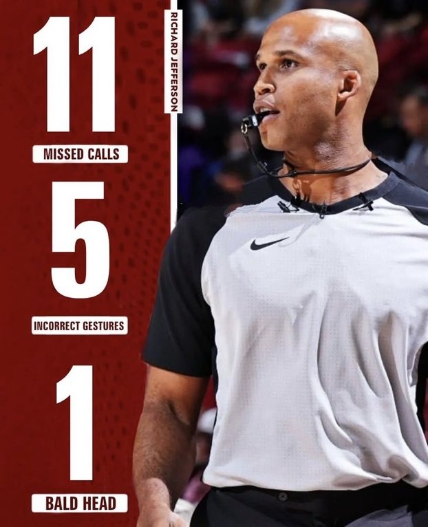 【篮图篮趣】杰弗森执裁数据：11次漏吹 5个错误手势 1颗大光头