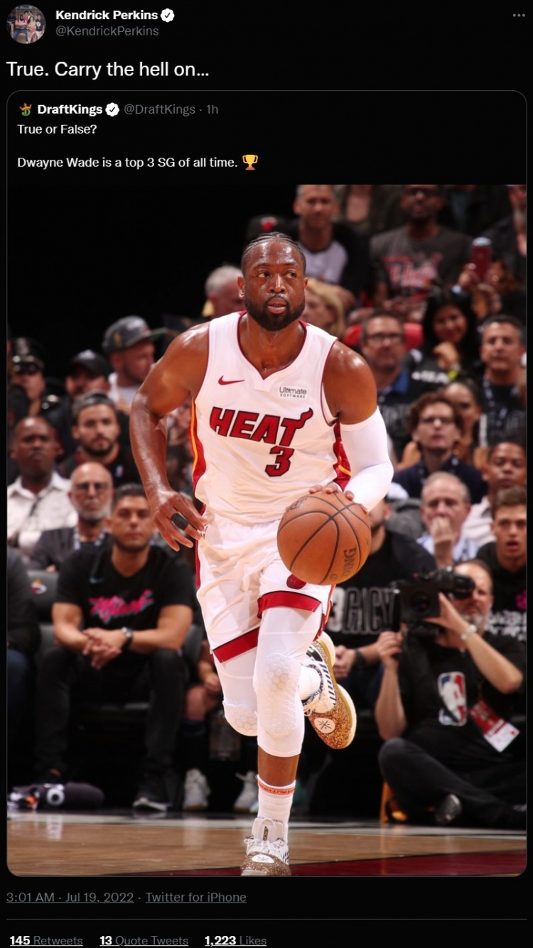 美媒发问韦德是否为联盟历史前三分卫?帕金斯:是的