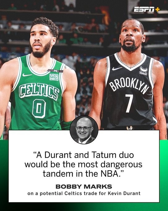 你同意吗？薪资专家：KD和塔图姆将会是NBA最危险的组合