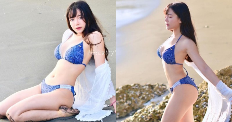 沙灘上的「白皙巨乳」比基尼混血正妹！五官精緻前凸後翹，超窈宨曲線好無敵！