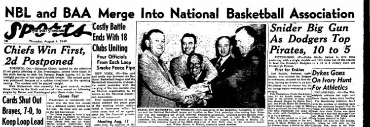 73年前的今天：BAA与NBL合并成立NBA