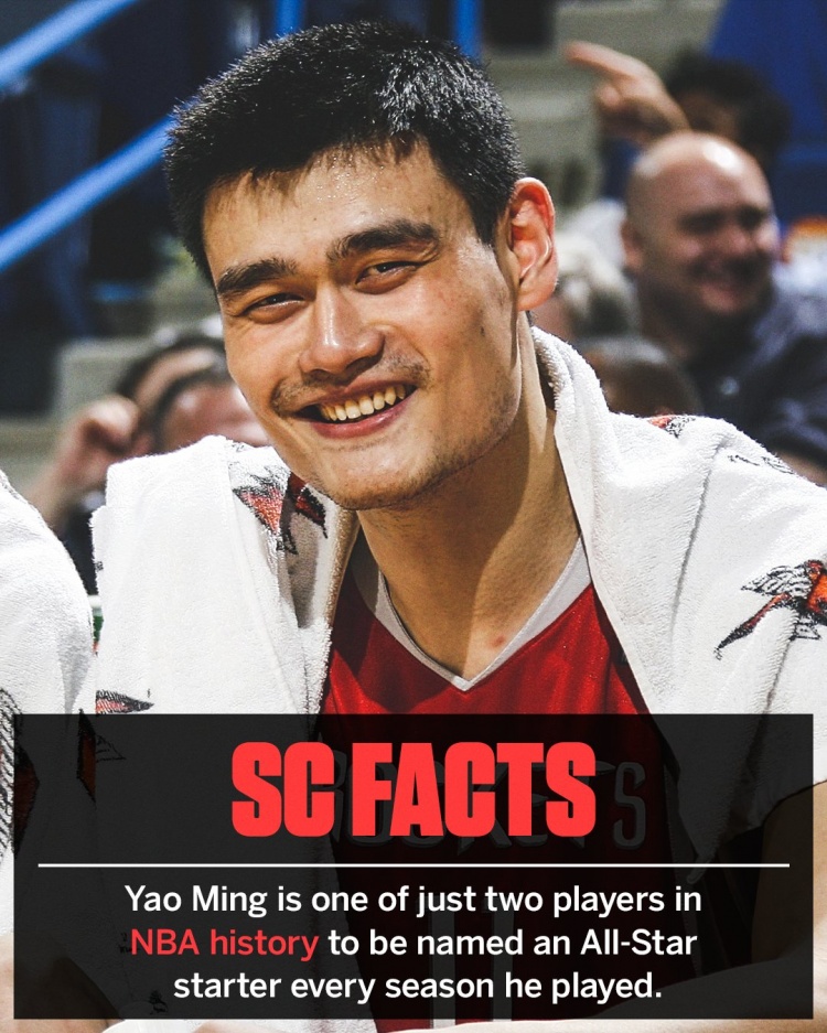 美媒:姚明是历史唯二出战赛季皆为全明星首发的球员