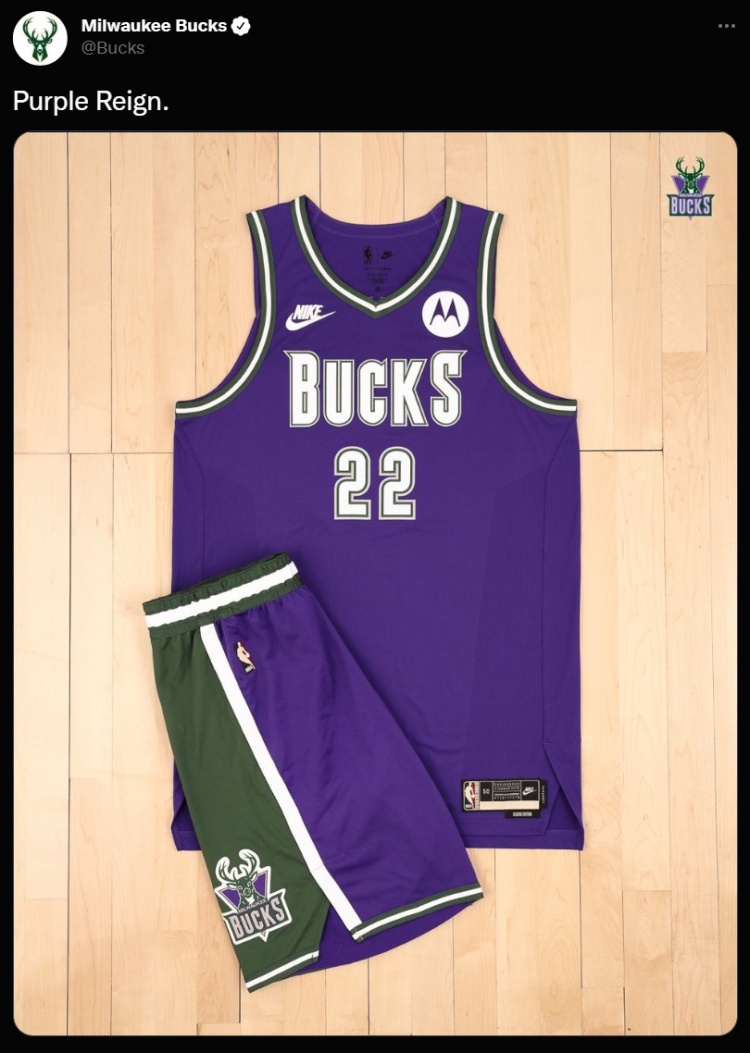 打几分?雄鹿官方发布新赛季紫色经典款球衣