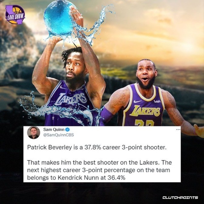 湖人头号射手!贝弗利生涯三分命中率37.8% 力压纳恩为队内最高