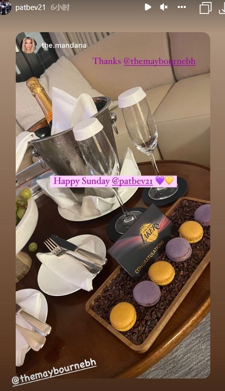 贝弗利女友更新社媒晒自己与贝弗利共享湖人配色马卡龙照片