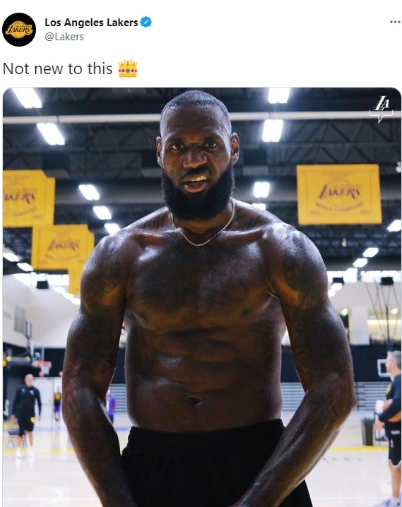湖人官推晒詹姆斯赤膊训练照:对此并不陌生?