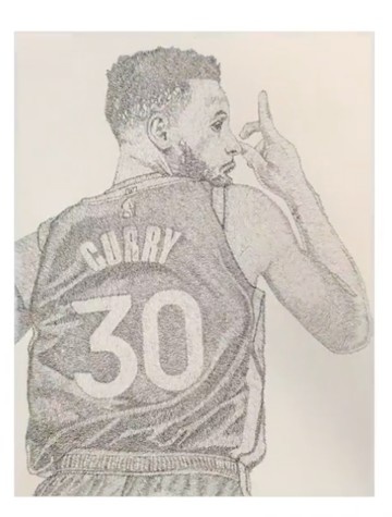 勇士官推晒库里素描 由“水花/最伟大三分手/冠军/MVP”等字构成