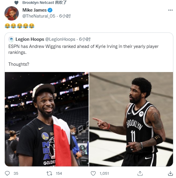 怎么看美媒把维金斯排在欧文前面?迈克-詹姆斯:???