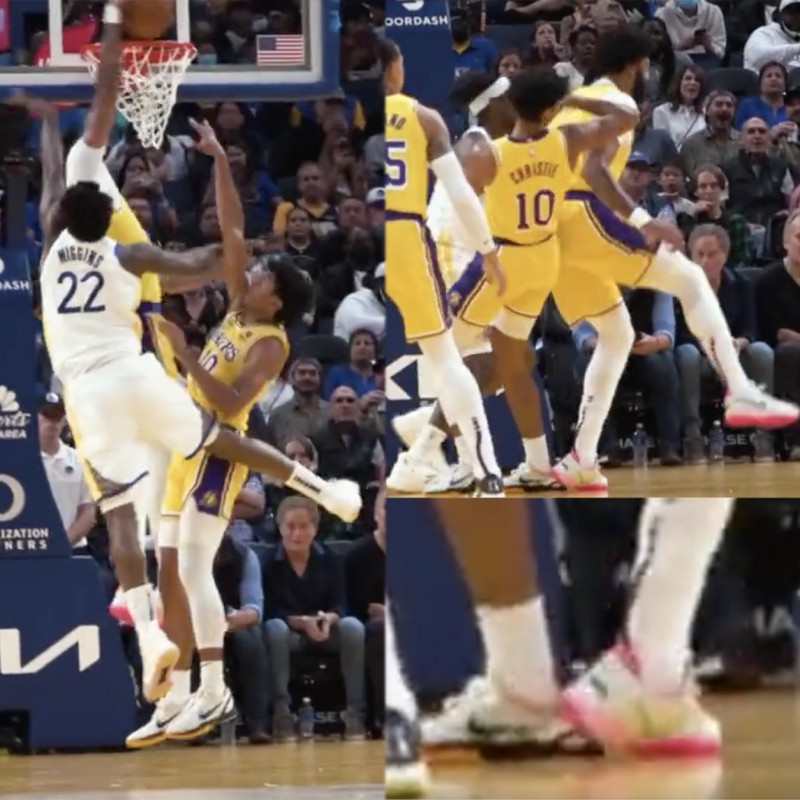 好险!浓眉大帽维金斯后踩到队友脚后跟 好在并没受伤