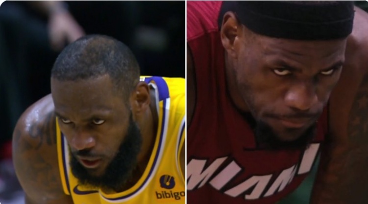 詹姆斯双手撑膝身体略显疲态 眼神酷似10年前“死亡之瞳”!