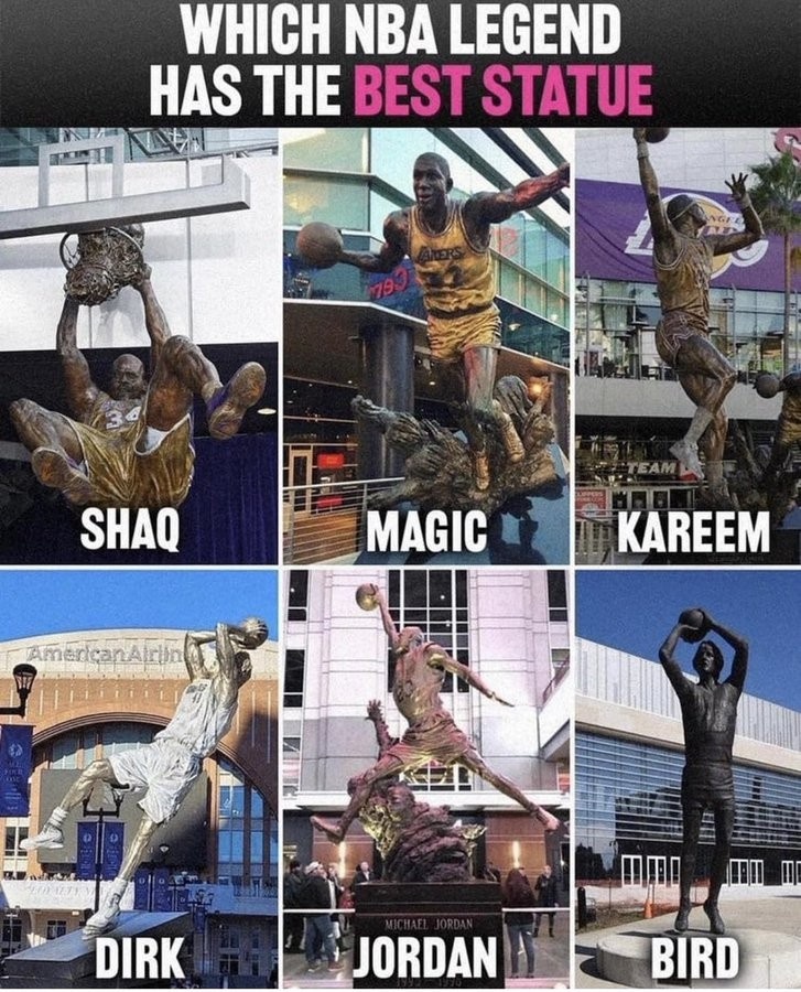 这也比...奥尼尔：魔术师贾巴尔司机乔丹伯德还有我 谁的雕像最好