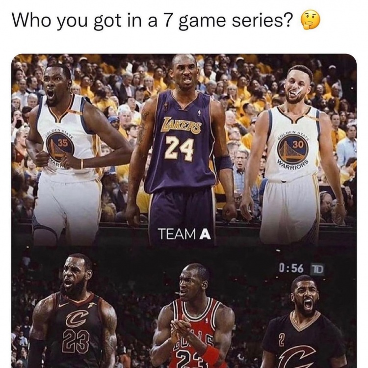 奥尼尔发问：杜兰特&科比&库里vs詹姆斯&乔丹&欧文 打七场谁赢？