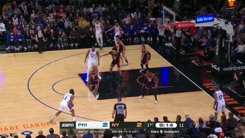 ?兰德尔24+9+7 布伦森21+7 恩比德31+14 尼克斯21分逆转76人