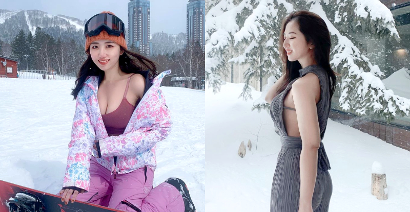 雪地現暖流！清新正妹「何蓁Chen Ho」外套一拉跳出洶湧雪乳，白皙香肩征服整個北海道！