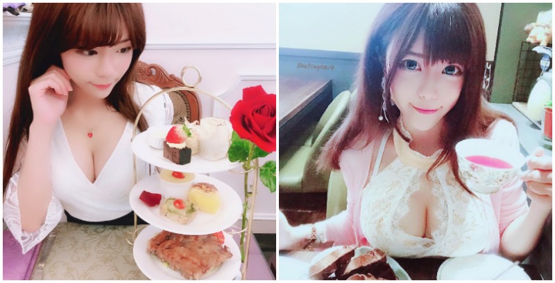 果然還是奶香濃！「巨乳正妹」的甜甜下午茶，整個奶奶放在桌上畫面實在太邪惡！