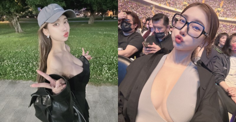 公園裡怎麼有兩座山？！巨乳正妹低胸散步　胸前兩顆快掉出來