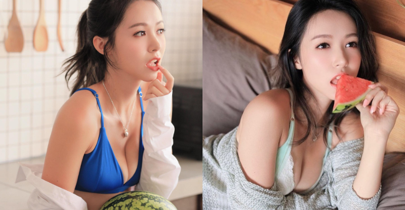 「陽光小姐姐」清涼消暑吃西瓜，「渾圓兩顆」也大方請粉絲吃冰