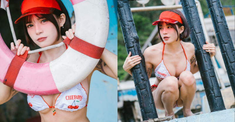 小隻馬「容容」櫻桃比基尼遊海邊，「前凸後翹」曲線超誘人！