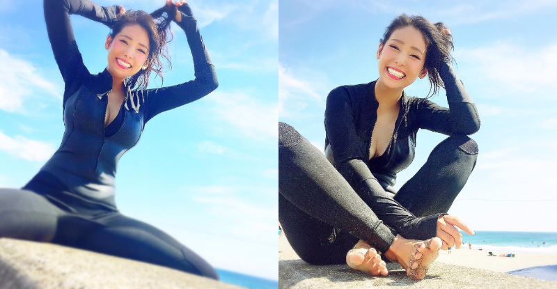 上山又下海！「運動正妹」緊身泳衣爆乳衝浪　奶波陣陣襲來差點站不住腳！