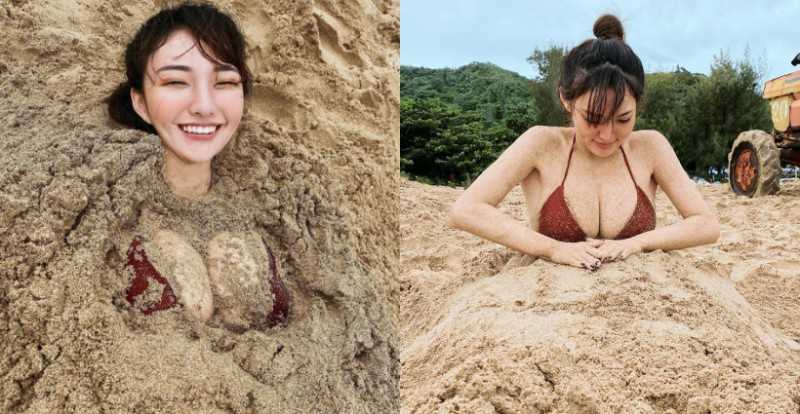 沙子也埋不住「Donna 奶妹」胸前雄偉的兩粒　豪邁乳量攻佔海岸線